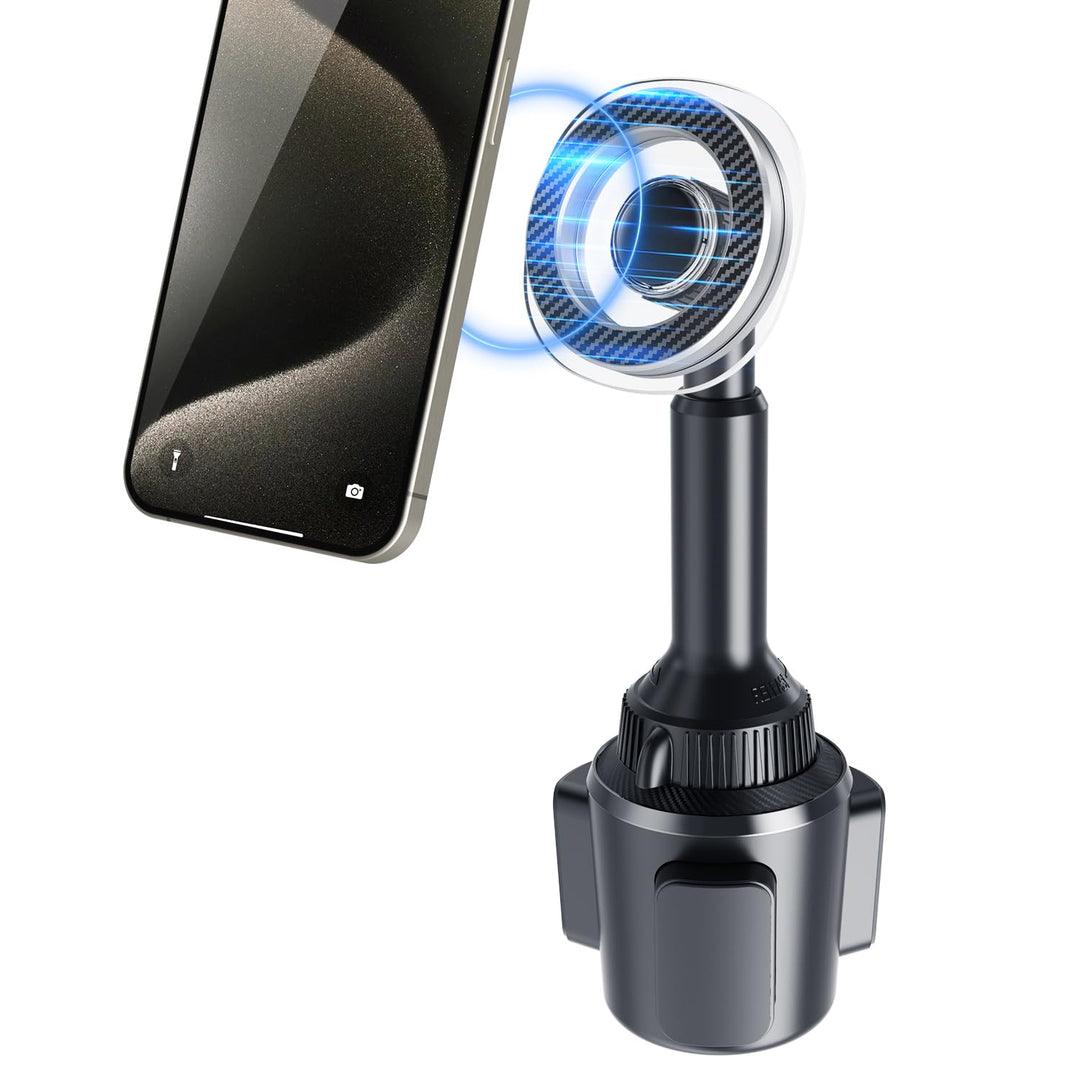 OQTIQ Handyhalterung Auto Getränkehalter – Kompatibel mit Mag-Safe, Lange Auszieharm & 360° Rotation