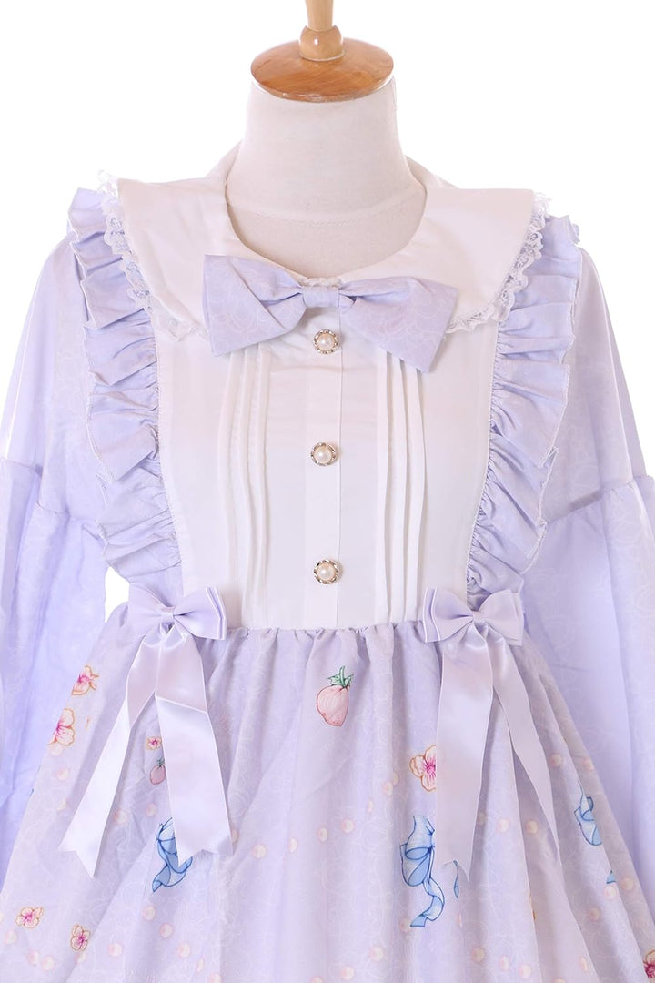 JSK-76-2 Lila Erdbeer Obst Hase Blumen Schleife Langarm Kleid Pastel Goth Lolita Cosplay Kostüm Kawa