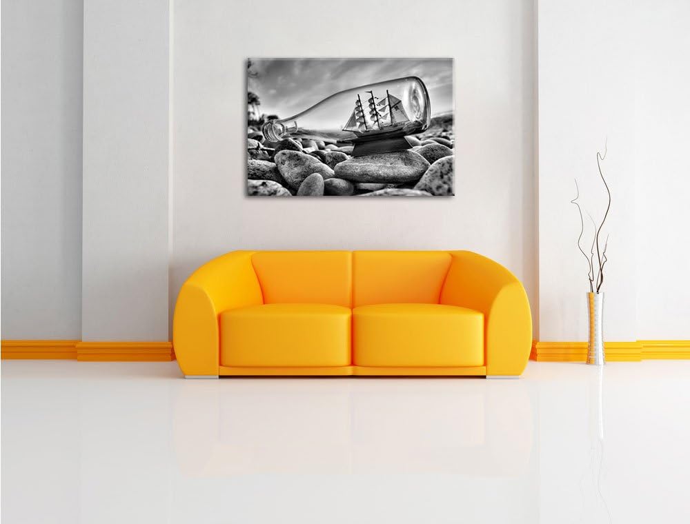 Pixxprint Flasche mit Schiff / 120x80cm Leinwandbild bespannt auf Holzrahmen/Wandbild Kunstdruck Dek