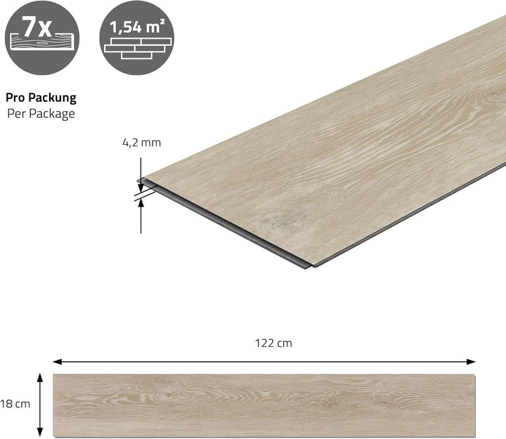 ML-Design Deluxe PVC Bodenbelag, Click Vinyl-Dielen, Vinylboden, 122 cm x 18 cm x 4,2 mm, Dicke 4,2