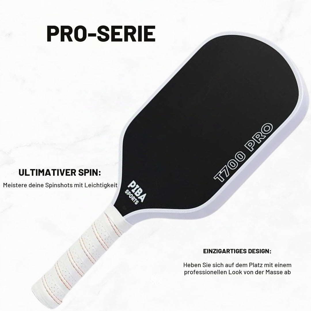 PRO Pickleball Schläger – T700 Carbon, 16mm Honeycomb, Angeraute Oberfläche für Top Spin, Verlängert