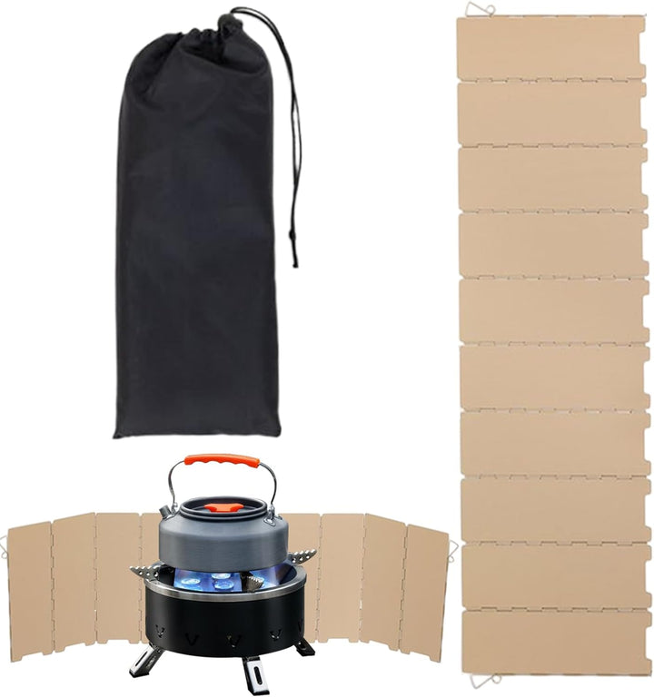 Campingkocher Windschutzscheibe – Faltbarer 10-Panel-Metall-Herd-Windschutz, Camping-Zubehör mit Auf