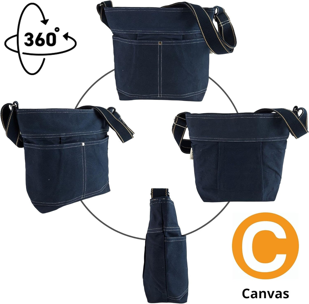 Domelo Damen Vegan Umhängetasche. Die nachhaltige Crossbody Hobo Tasche ist aus 100% Baumwolle/Canva