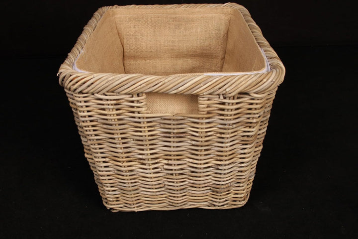 Rattan-Kaminholzkorb mit Jutestoff, Feuerholzkorb, Brennholzkorb aus hochwertigem Naturrattan (50 x