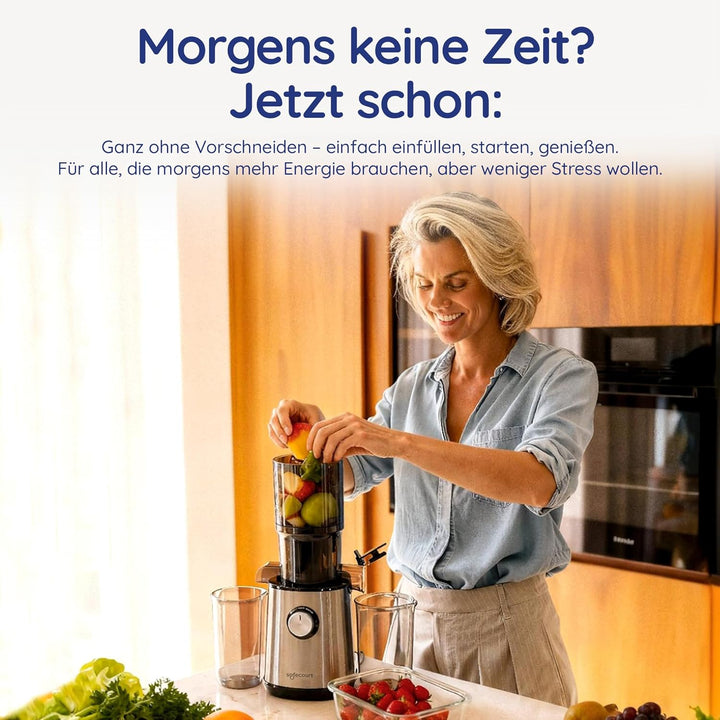 Safecourt Kitchen Entsafter - Langsamer Entsafter für Obst und Gemüse - XXL Einfüllöffnung - Leistun