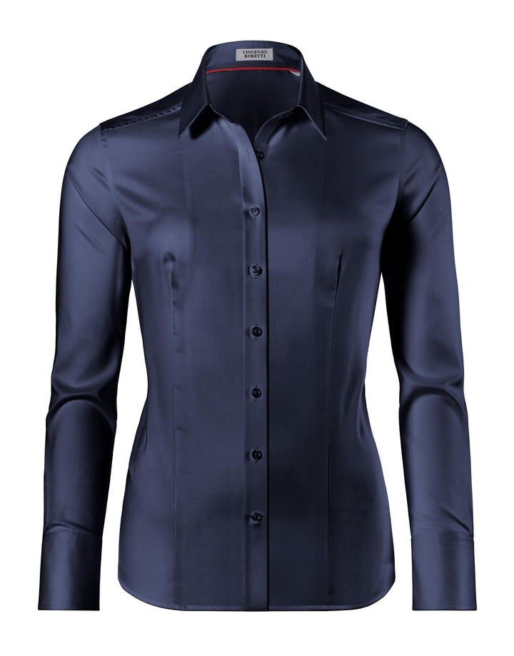 Vincenzo Boretti Damen Bluse leicht tailliert 100% Baumwolle bügelleicht Langarm Hemdbluse elegant f