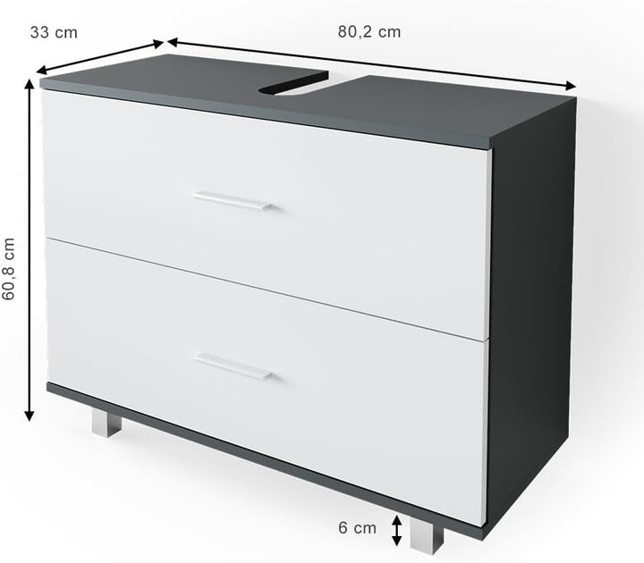 Vicco Waschbeckenunterschrank Ilias Schublade Unterschrank Badezimmer (Anthrazit-Weiss)
