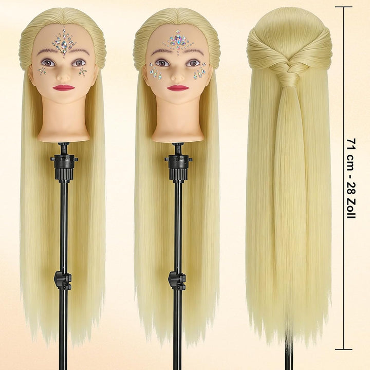 TwoWin 100% Synthetikhaar Frisierkopf mit Ohrlöchern, 71 cm (28 Zoll) Friseurkopf Übungskopf, Traini