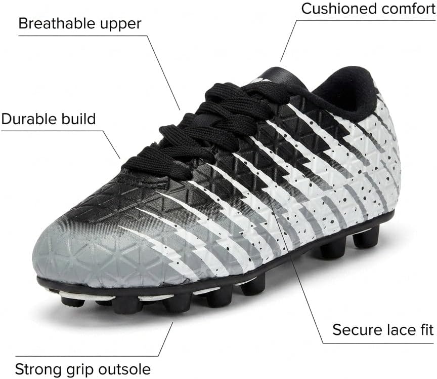 Vizari Bolt FG Fussballschuhe für Kinder, Fester Boden, Outdoor-Fussballschuhe für Kinder, Schwarz/W