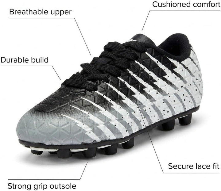 Vizari Bolt FG Fussballschuhe für Kinder, Fester Boden, Outdoor-Fussballschuhe für Kinder, Schwarz/W