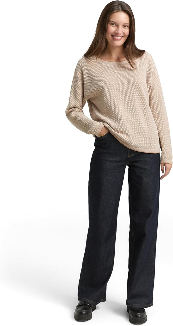 TOM TAILOR Damen Strickpullover aus Bio-Baumwolle XS 30438 - Beige Bubble Structure, XS 30438 - Beig