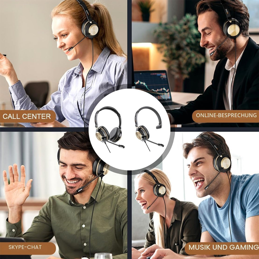 Wantek Headset mit Mikrofon,Computer-Headset mit geräuschunterdrückendem Mikrofon für Laptop-PC,Inli
