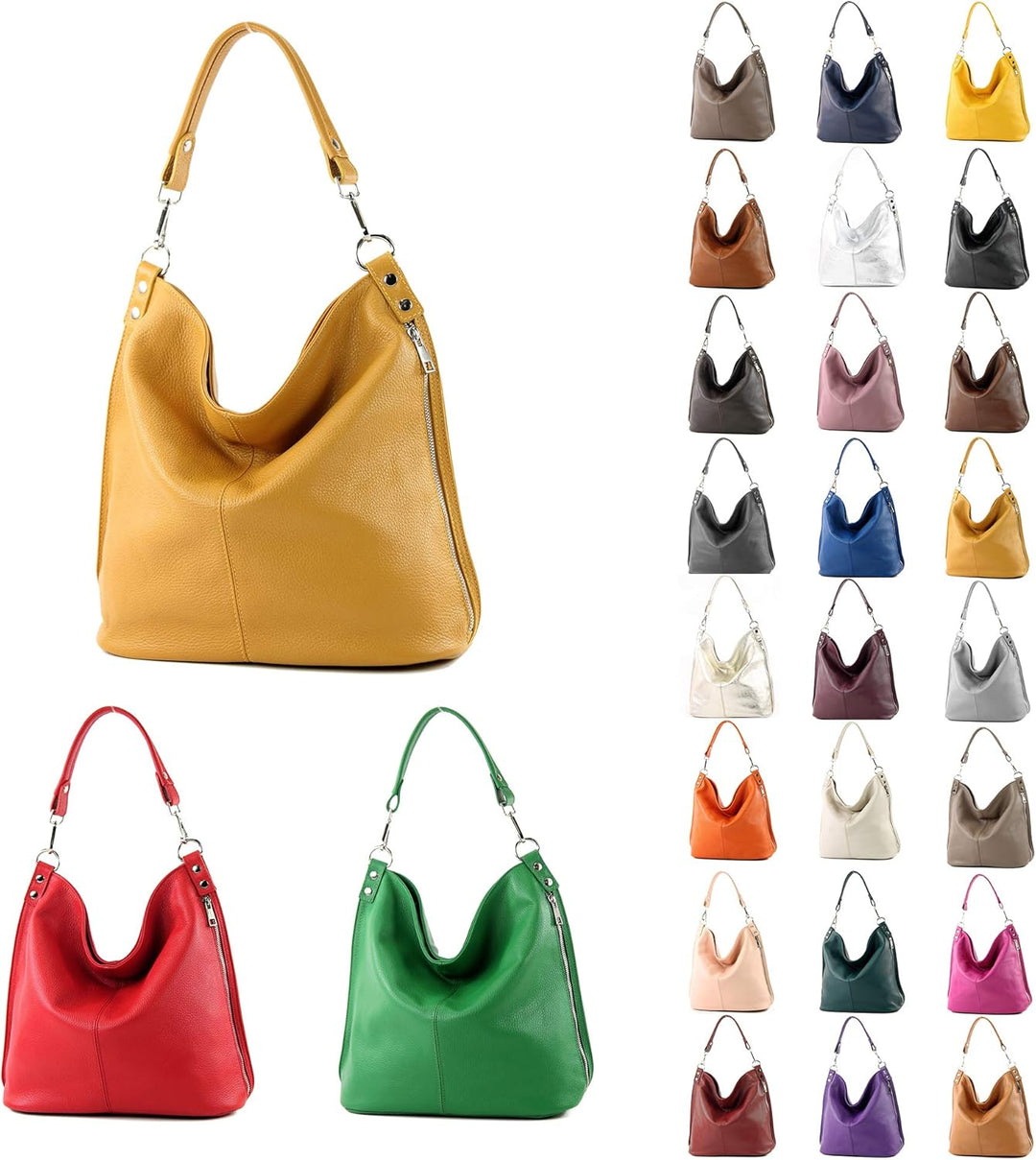 modamoda de - T177 - ital. Damen Schultertasche aus Leder Blau, Blau