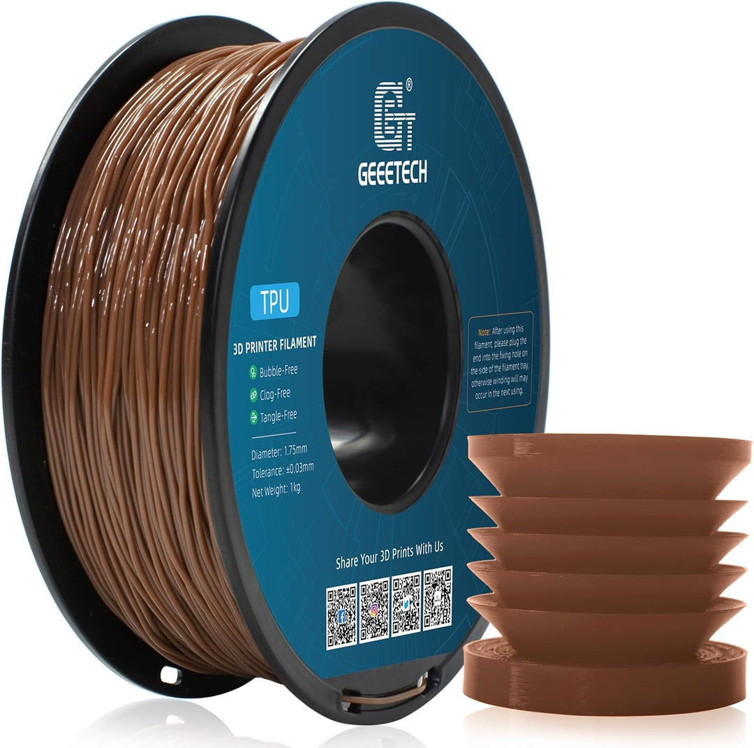 GEEETECH TPU filament 1,75mm Braun, Flexible 3D Drucker Filament 1kg 1 Spool Braun-1KG, Braun-1KG