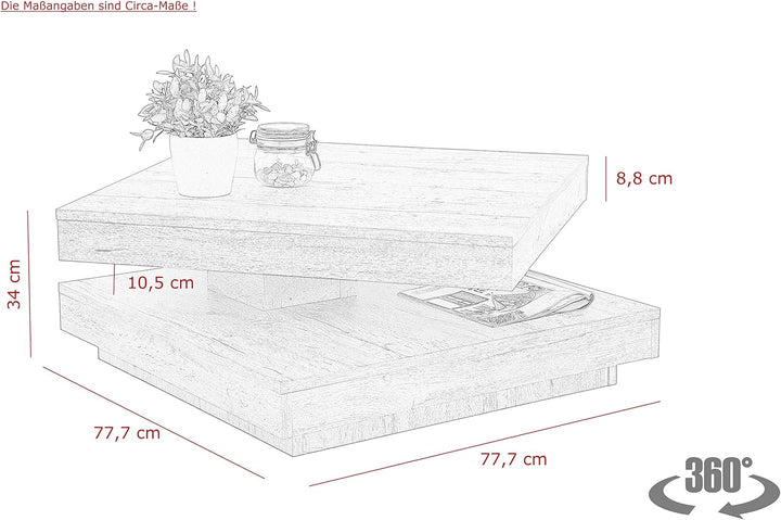 Apollo Funktionscouchtisch Wohnzimmertisch Ben, Quadratisch, Holzwerkstoff melaminbeschichtet, Tisch