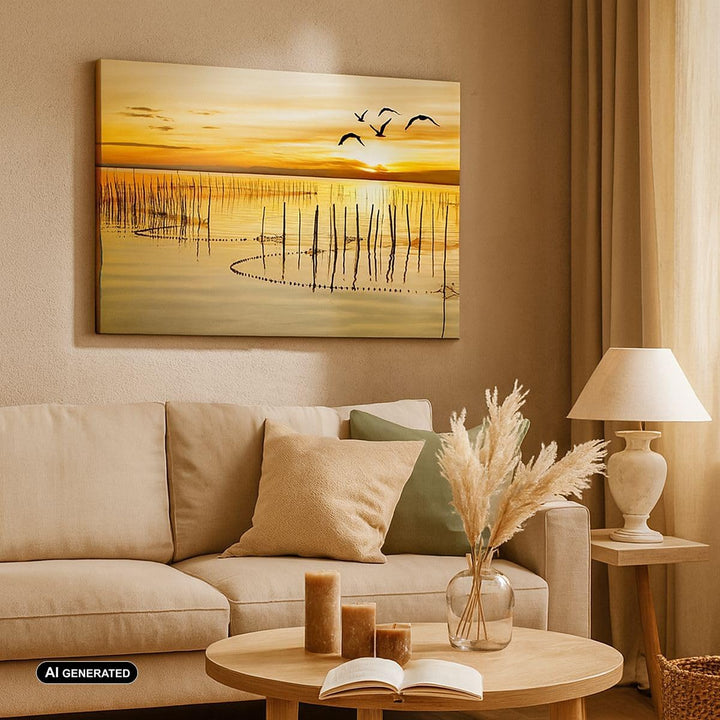 Bilder auf Leinwand See Vogel Wasser Leinwandbild mit Rahmen 70x50cm Wandbilder Dekoration Wohnzimme