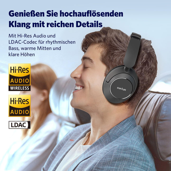 EarFun Wave Pro Over Ear Kopfhörer Kabellos Bluetooth, Hybrid Aktive Noise Cancelling, Hi-Res Audio,