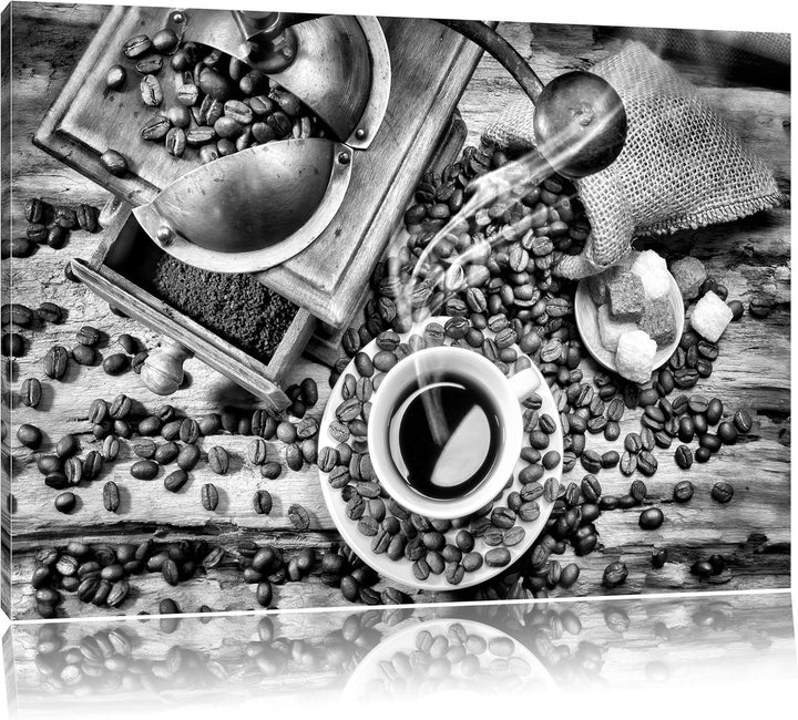 Pixxprint Kaffee Cappuccino als Leinwandbild/Grösse: 100x70 / Wandbild/Kunstdruck/fertig bespannt, 1