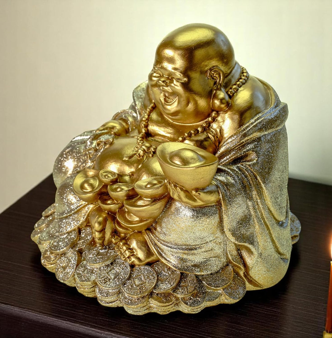 Kremers Schatzkiste grosse Spardose Glücksbuddha 18 cm Deko Sparschwein Figur Happy Buddha