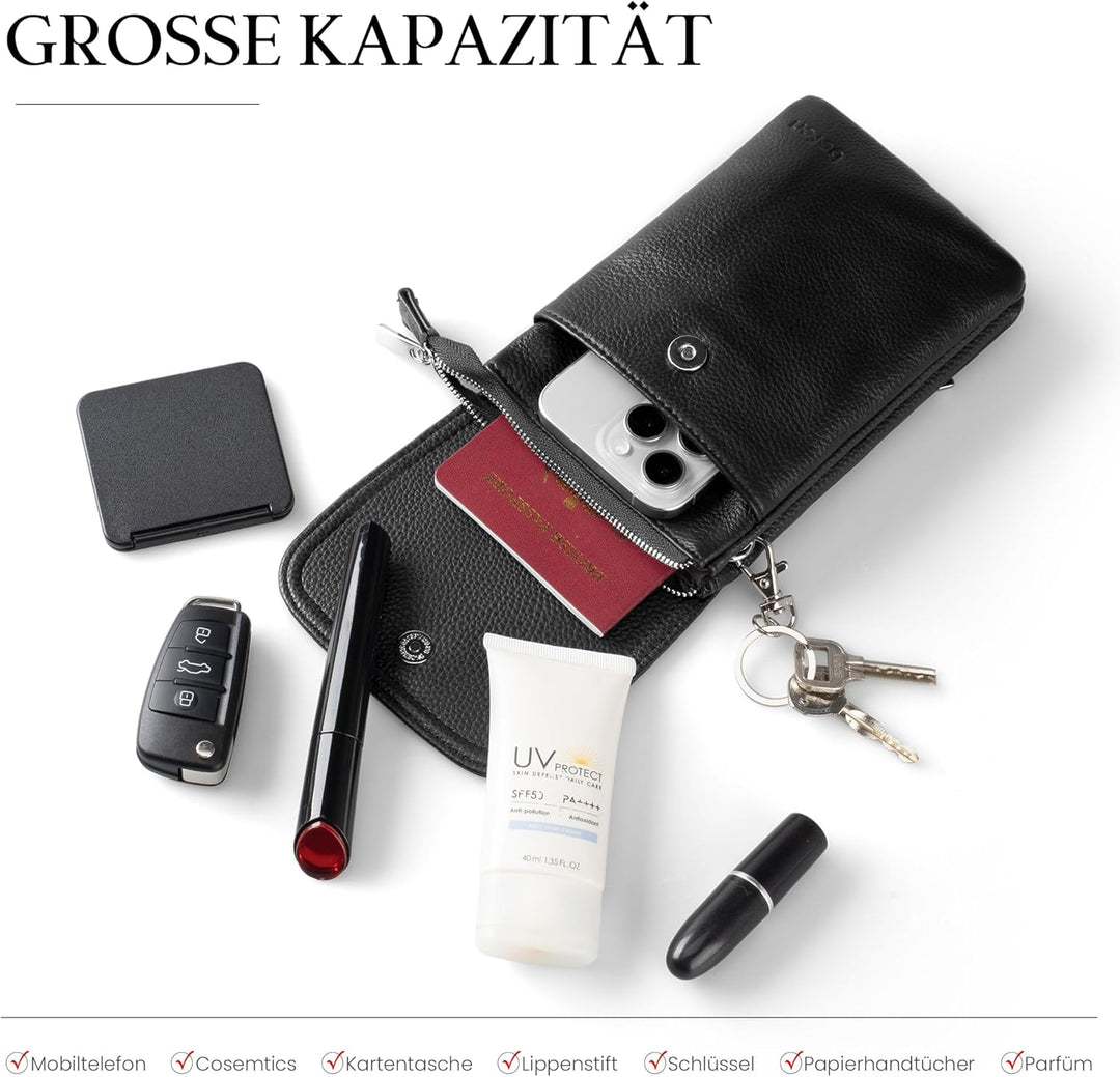 befen Echtleder Handytasche zum Unhängen Damen, Moderne Handytasche Kleine Umhängetasche Damen Genui