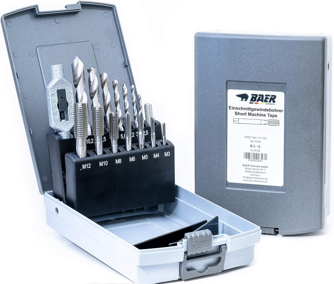 BAER Gewindeschneider Set HSS inklusive Bohrpaste: Gewindeschneider Satz - Kernlochbohrer - Windeise