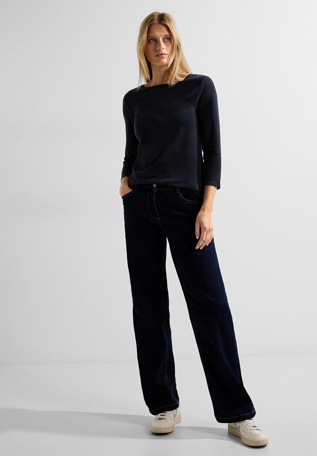 Cecil Damen Boatneck Basic Baumwollshirt U-Boot Ausschnitt S Deep Blue, S Deep Blue