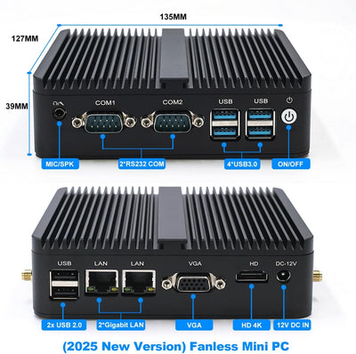 Super Kleiner PC Lüfterloser Mini-Computer Desktop-PC Celeron J4125, 8GB DDR4 RAM, 256GB SSD, Indust
