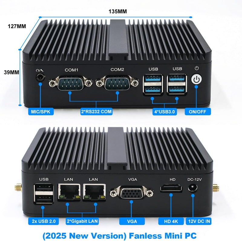 Super Kleiner PC Lüfterloser Mini-Computer Desktop-PC Celeron J4125, 8GB DDR4 RAM, 256GB SSD, Indust