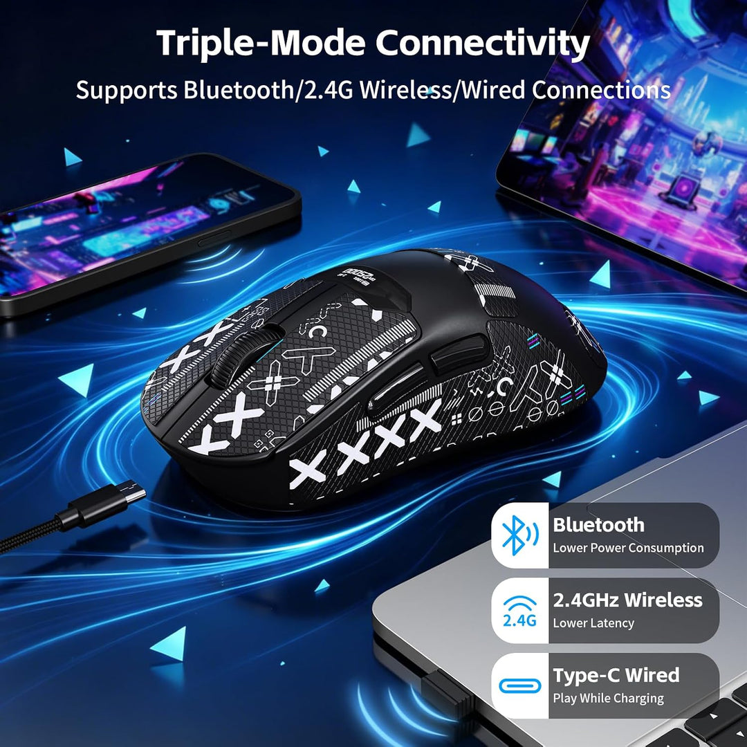 A.JAZZxMagic-Refiner R1 Gaming-Maus mit magnetischer Ladestation, PixArt PAW3311 Sensor, BT/2,4G Kab