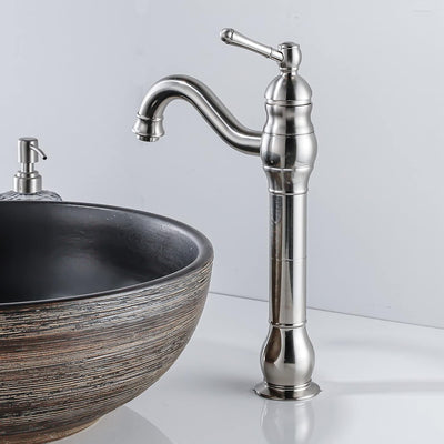FWZZQ Wasserhahn Bad Hoch Retro, Waschtischarmatur Matt Gebürstet, 360° Drehbar Armatur Waschbecken,
