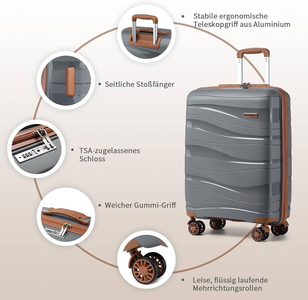 KONO Handgepäck Klein Koffer Trolleys 56cm Leicht Hartschalenkoffer Reisekoffer mit 4 Rollen und TSA