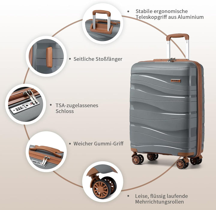 KONO Handgepäck Klein Koffer Trolleys 56cm Leicht Hartschalenkoffer Reisekoffer mit 4 Rollen und TSA