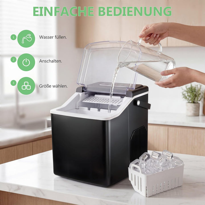 Eiswürfelmaschine Klein 15kg/24h mit Sichtfenster, Eiswürfel in 6-10 Minuten mit Griff, Eisschaufel