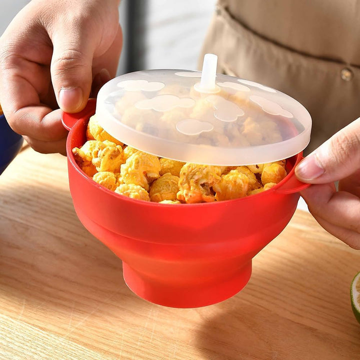 Popcornmaschine für die Mikrowelle, Popcorntopf, Faltbarer Heissluft-Popcorntopf aus Silikon mit Dec