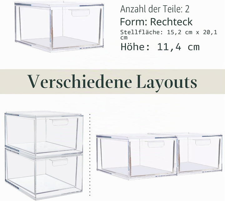STORi US Acrylic® Audrey 2er-Pack kleine stapelbare Kosmetik-Organizer Schubladen 4-1/2\" Tall Drawe