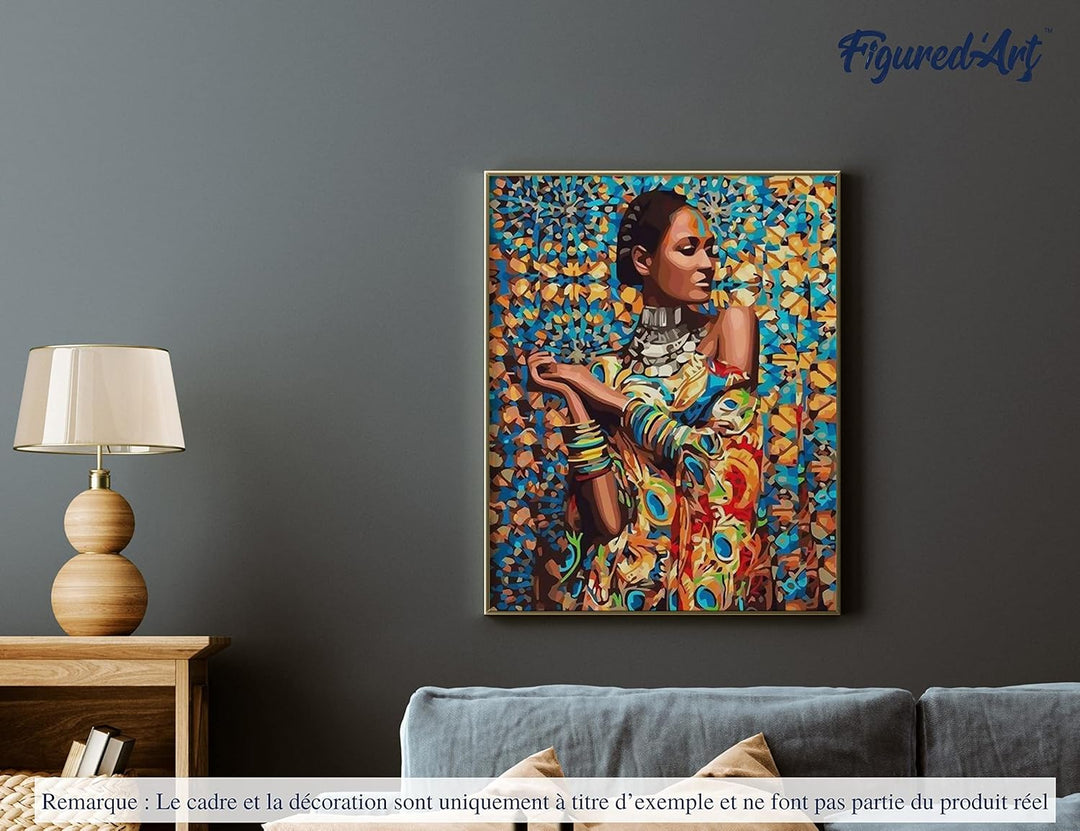 Figured'Art Malen Nach Zahlen Erwachsene Mit Rahmen Frau in traditioneller Kleidung - Paint by Numbe
