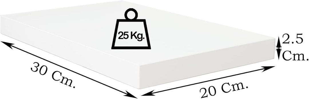 Henor Charge 2 Einheiten Wandregal FSC® Holzwandregal 30 x 20 x 2.5 cm. Laden Sie 25 kg. Weiss 2x30
