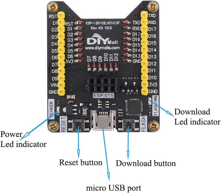 Wishiot ESP8266 ESP-01S ESP-07S ESP-12F Firmware Burning Fixture Development Board Onboard CP2102 Ch