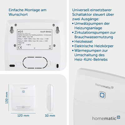 Homematic IP Schaltaktor für Heizungsanlagen – 2-Fach, 3680 W, 230 V, 150842A0, Schaltaktor für Heiz