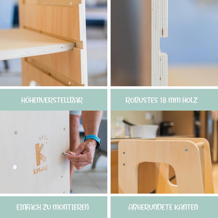 Montessori Lernturm ab 1 Jahr, aus robustem Holz, Premium-Modell in Grossformat, Learning Tower mit