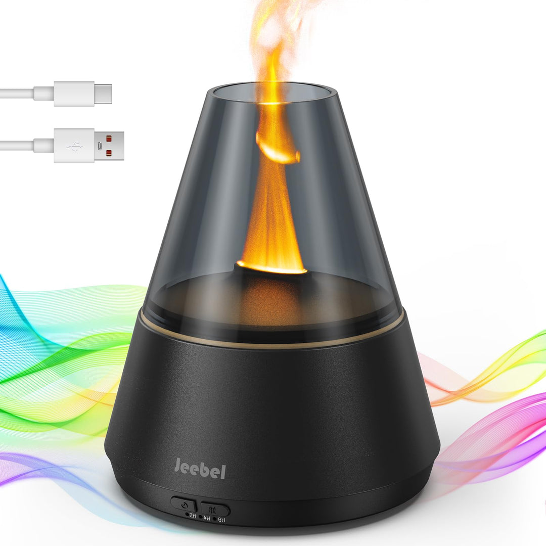 Aroma Diffuser für Ätherische Öle - 300ml Moderner Diffusor mit Farbigen LED Flamme Variation, USB-C