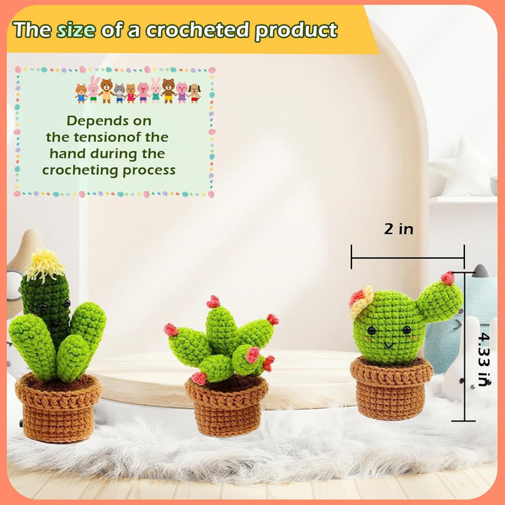 GUXLXAR Häkelset für Anfänger, Häkelnadel Set,3 Cactus Häkeln Für Anfänger Komplett Stricken,Häkel-S