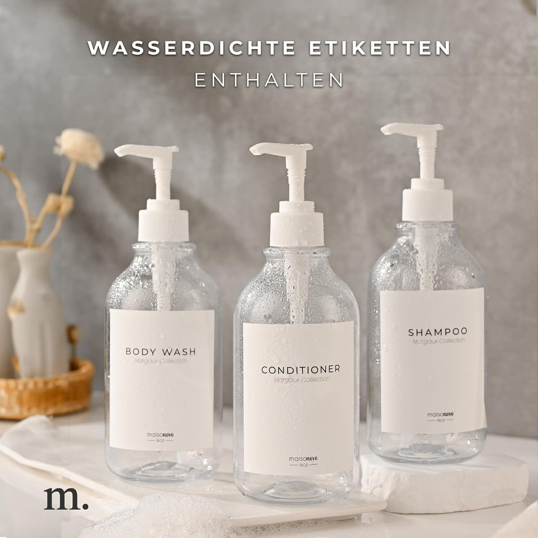 MaisoNovo Nachfüllbare Shampoo und Conditioner Flaschen | 500 ml Satz von 3 klaren Kunststoff-Flasch