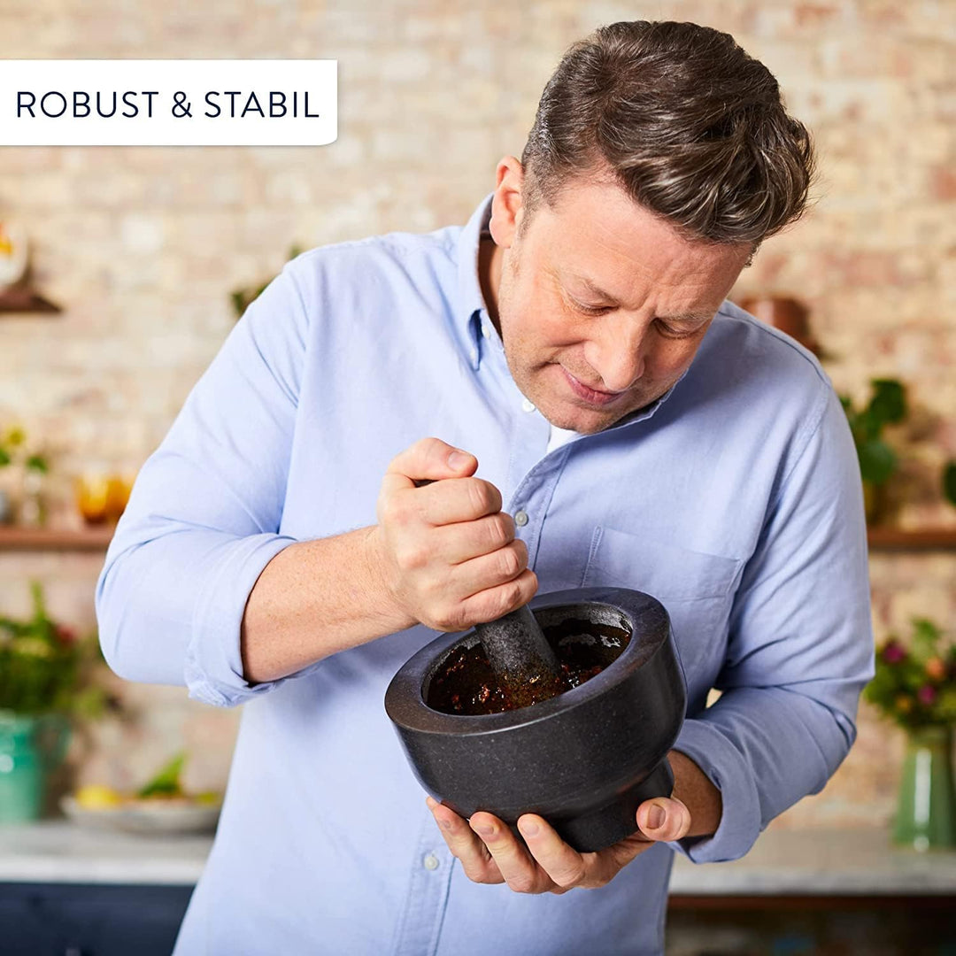Jamie Oliver by Tefal Mörser und Stössel aus Granit, 14,5 cm Durchmesser, Kräuter und Gewürze zerkle