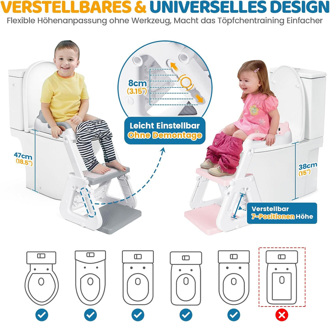 Orzbow Toilettensitz Kinder mit Treppe, Stabil Kinder Toilettensitz mit Dreiecksstruktur, Verlängert