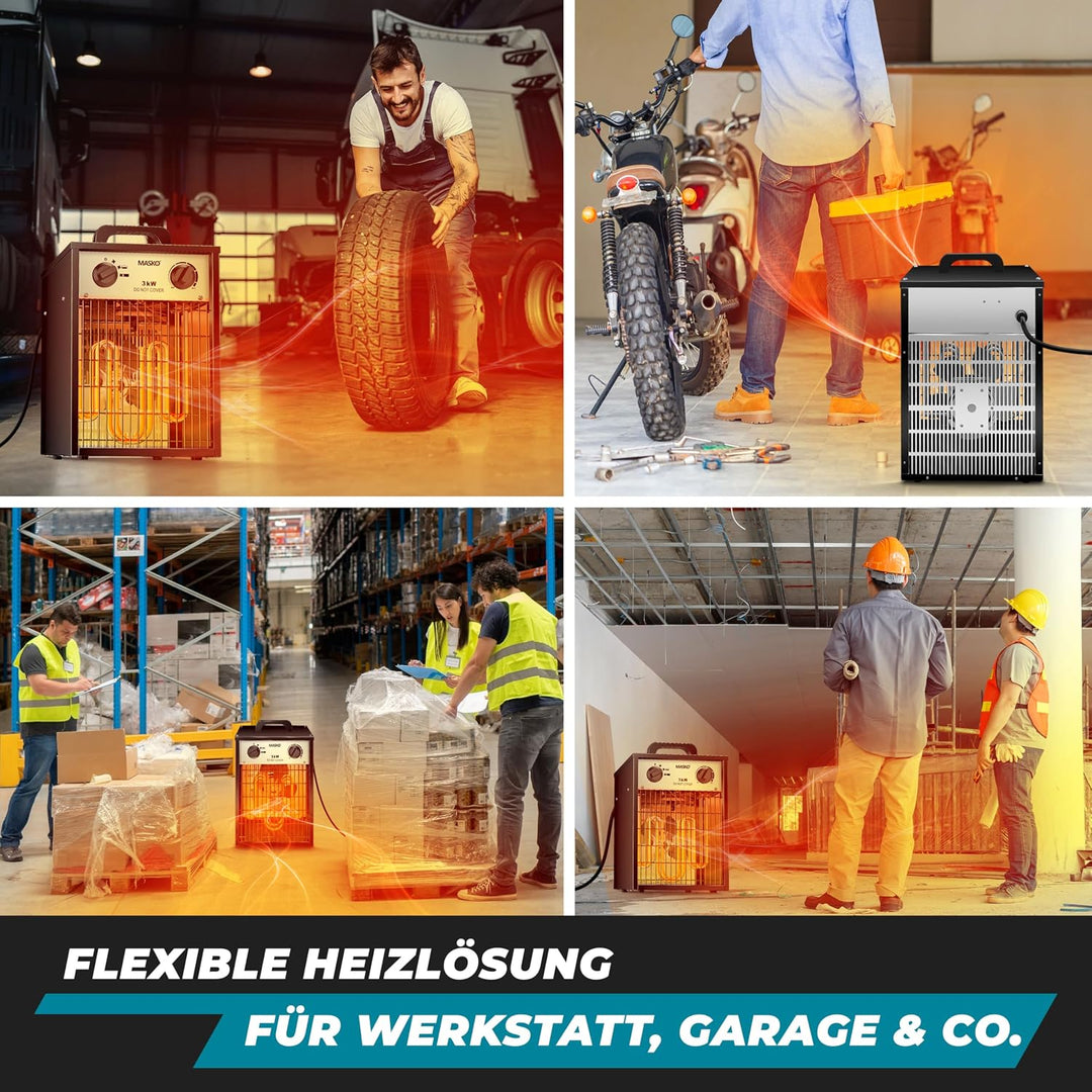 MASKO® Elektroheizer Heizlüfter Bauheizer Keramik Heizstrahler elektrisch Heizgerät mit Thermostat E