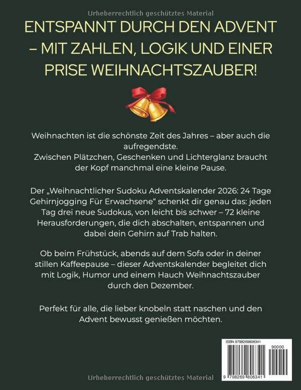 Weihnachtlicher Sudoku Adventskalender 2026: 24 Tage Gehirnjogging Für Erwachsene, Taschenbuch