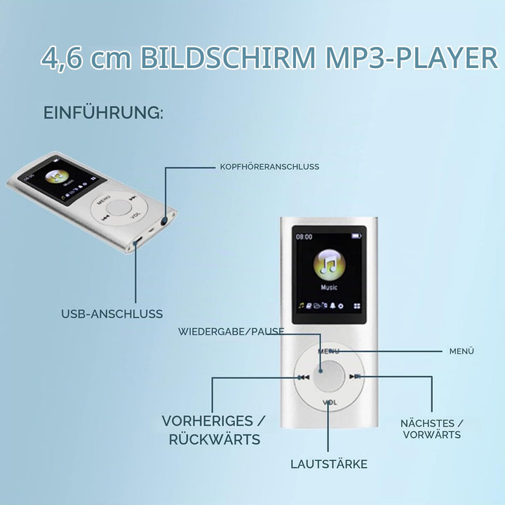 MP3-Musikplayer, MP3-Player, Tragbarer MP3-Player, Schlanker 1,8-Zoll-LCD-Bildschirm, mit Kopfhörer,