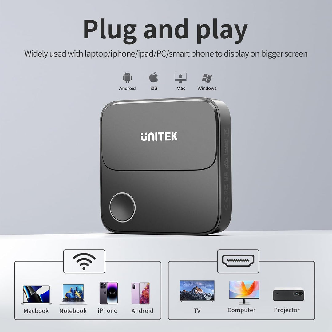 Unitek Wireless Hdmi Display Dongle Adapter - 2.4G/5G 4K Miracast/Airplay Adapter, Wi-Fi HDMI für TV