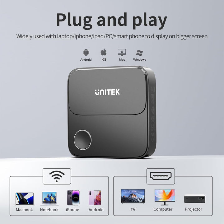 Unitek Wireless Hdmi Display Dongle Adapter - 2.4G/5G 4K Miracast/Airplay Adapter, Wi-Fi HDMI für TV